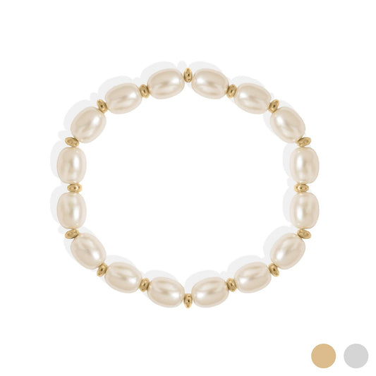 18K Gold PVD 8mm Kiska Glass Pearl Stretch Bracelet