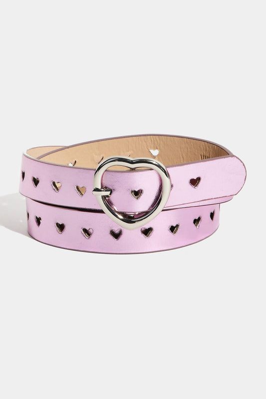 Heart Buckle Heart Punched Metallic Belt