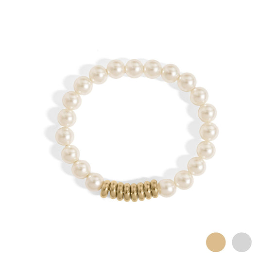 18K Gold PVD 8mm Kiska Glass Pearl Stretch Bracelet