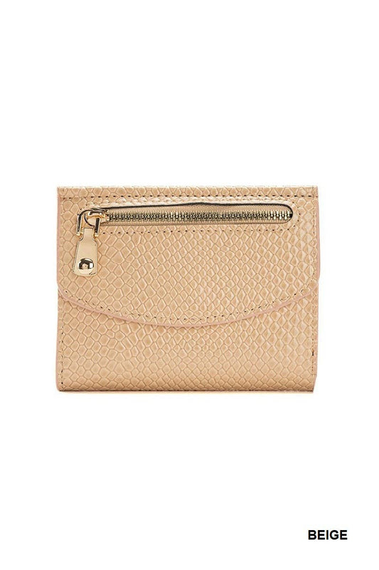 Crocodile Pattern Vegan Leather Trifold Wallet BEIGE