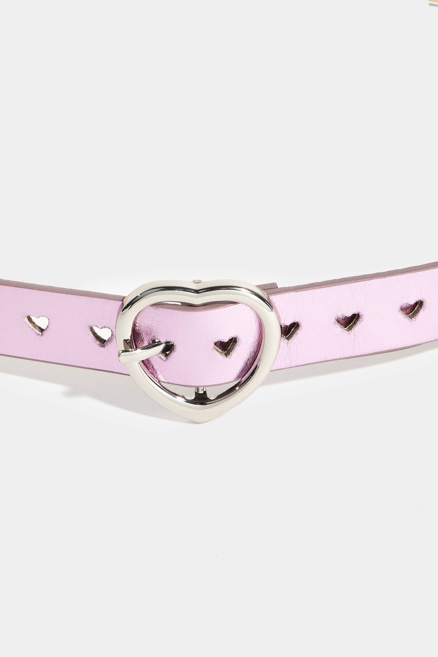 Heart Buckle Heart Punched Metallic Belt
