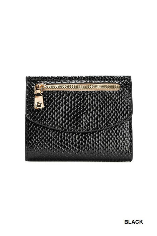 Crocodile Pattern Vegan Leather Trifold Wallet BLACK