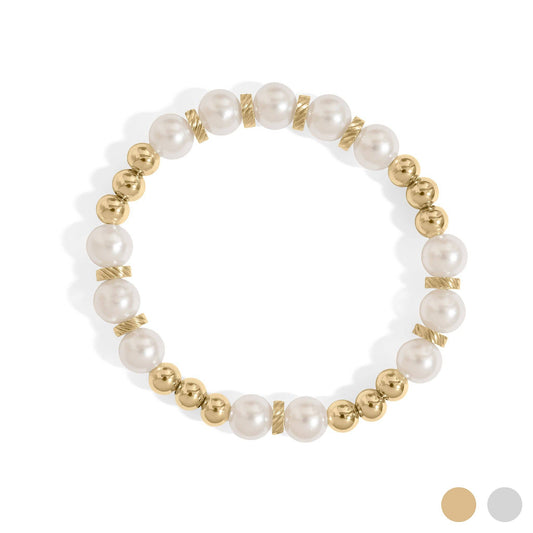 18K Gold PVD 8mm Kiska Glass Pearl Stretch Bracelet