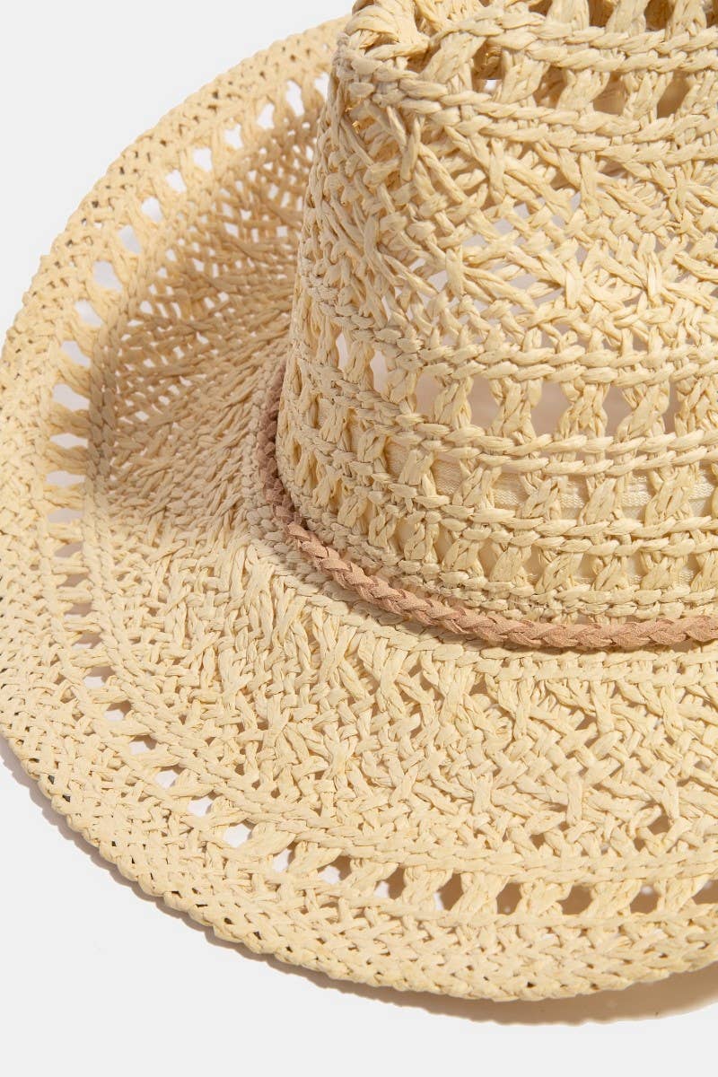 Intricate Woven Western Fedora Straw Hat