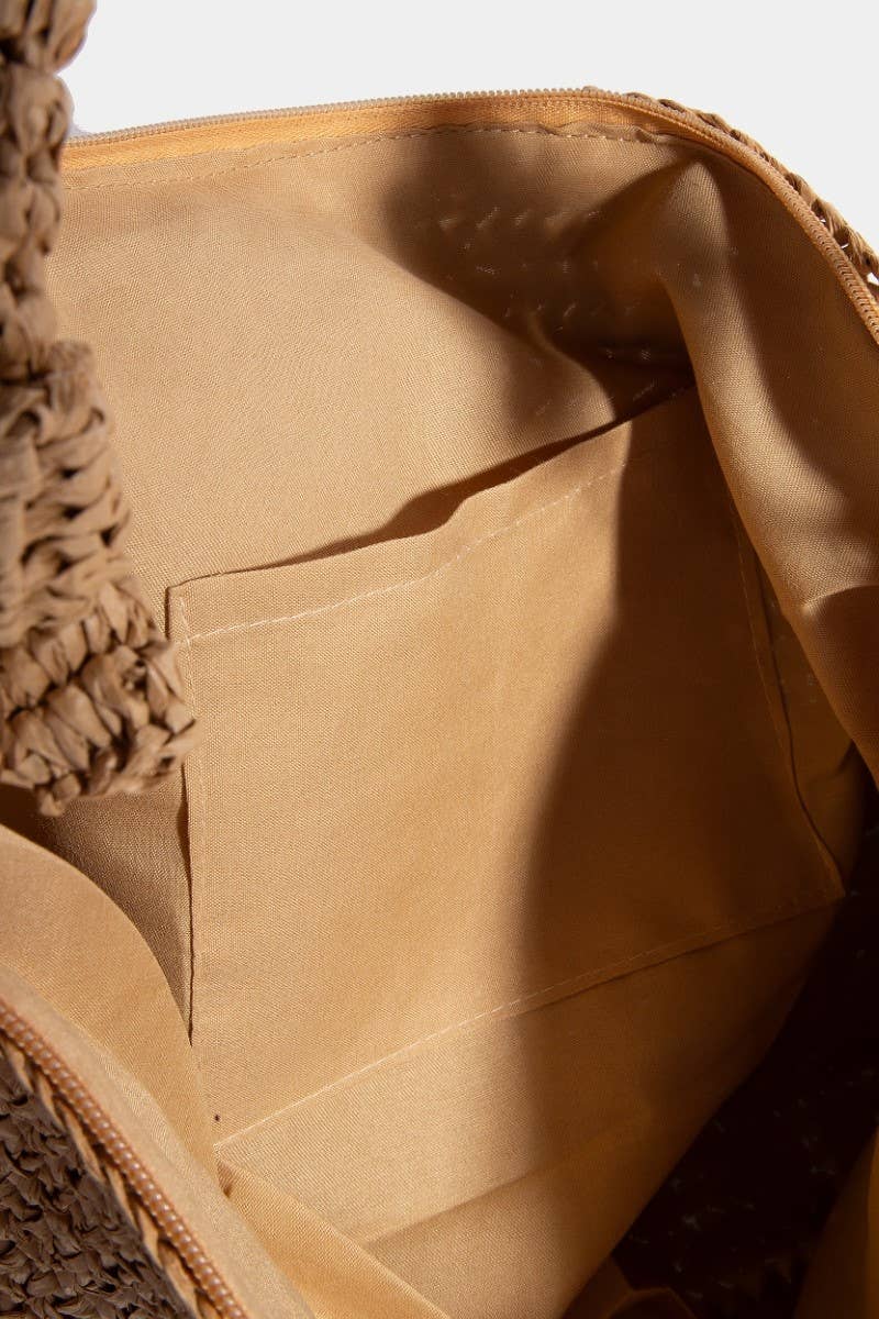 Braided Handle Rectangular Straw Hand Bag