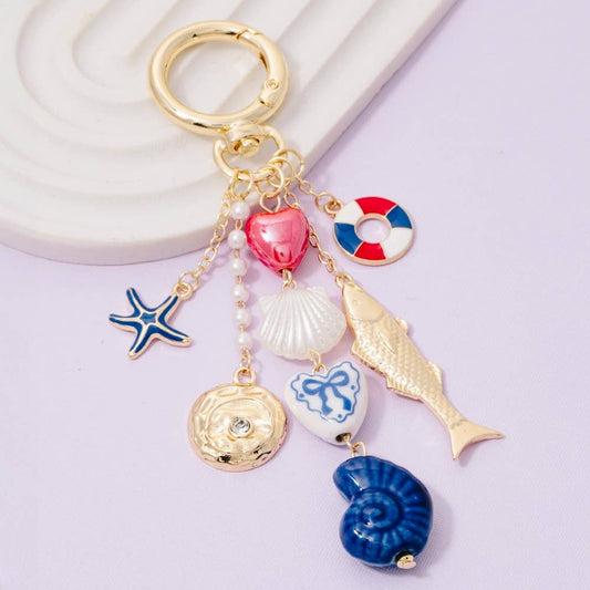 Heart And Ceramic Metallic Sea Life Bag Charm