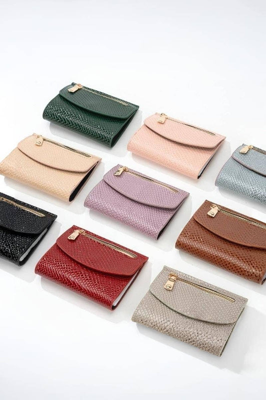 Crocodile Pattern Vegan Leather Trifold Wallet Cherry Red