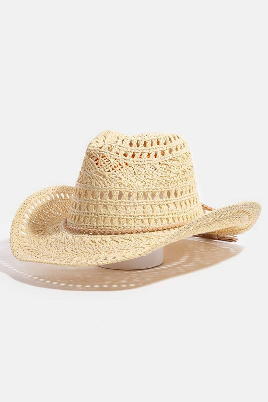 Intricate Woven Western Fedora Straw Hat