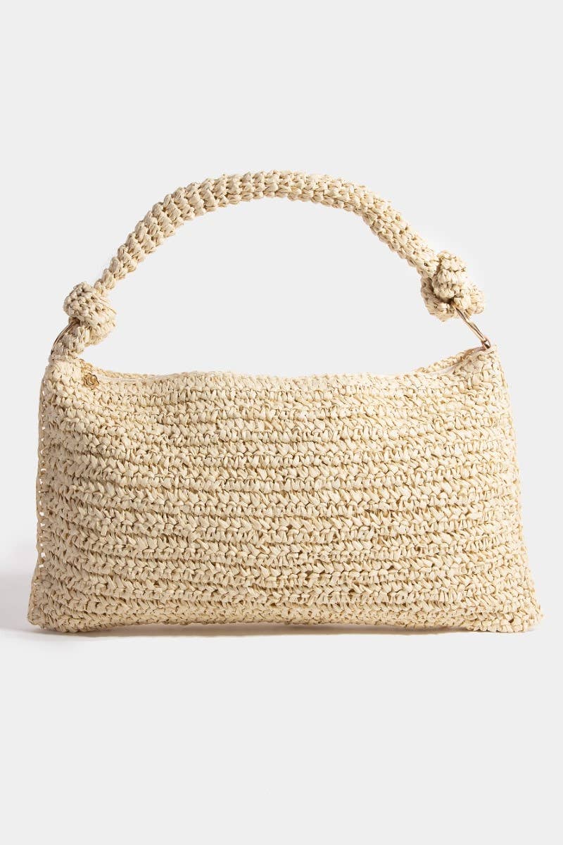 Braided Handle Rectangular Straw Hand Bag