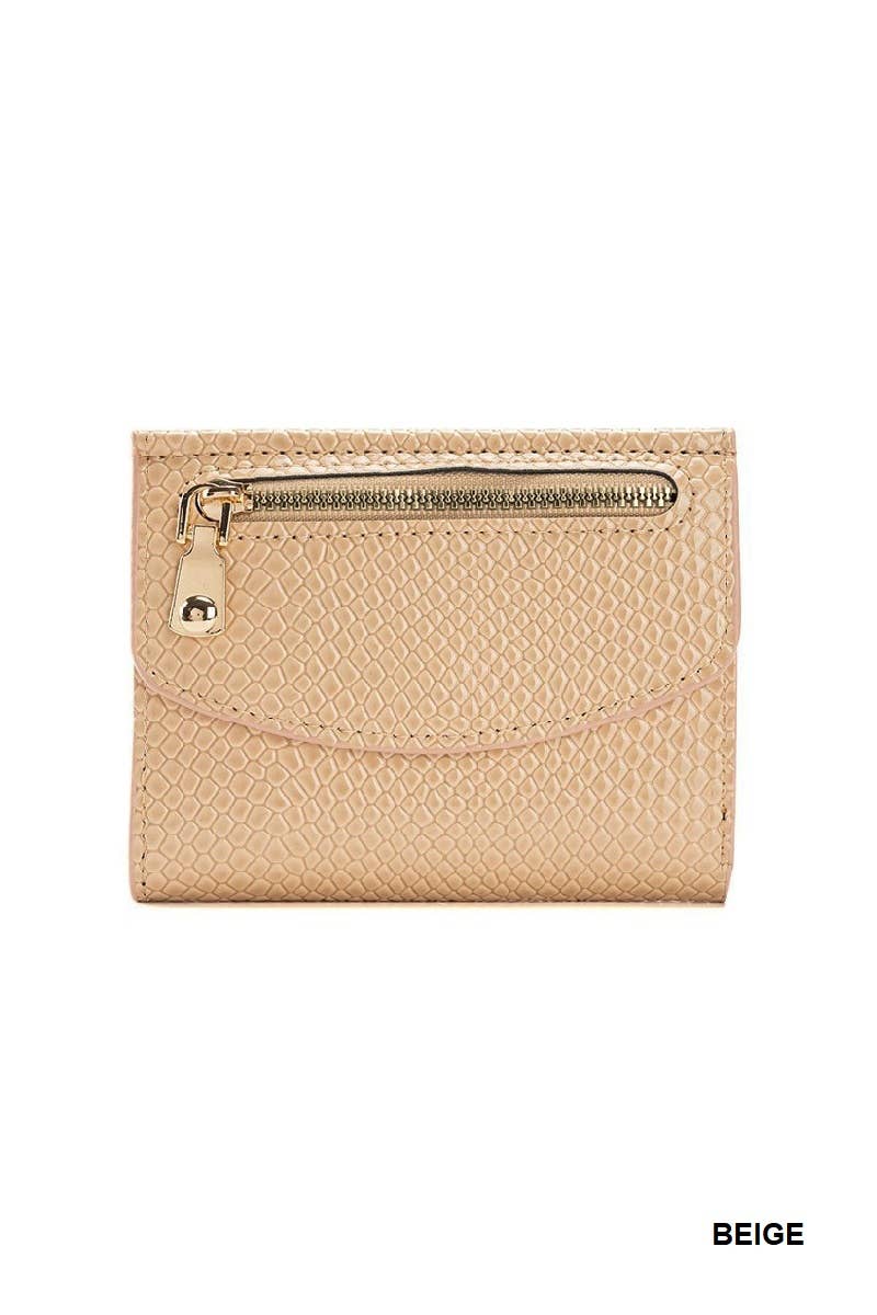 Crocodile Pattern Vegan Leather Trifold Wallet BEIGE