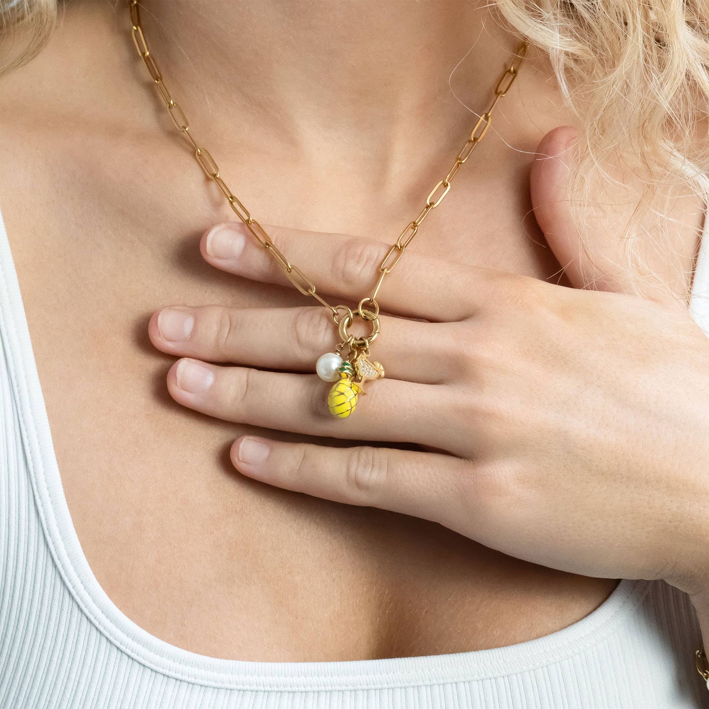 Stainless Steel Paperclip Carabiner Charm Holder Necklace