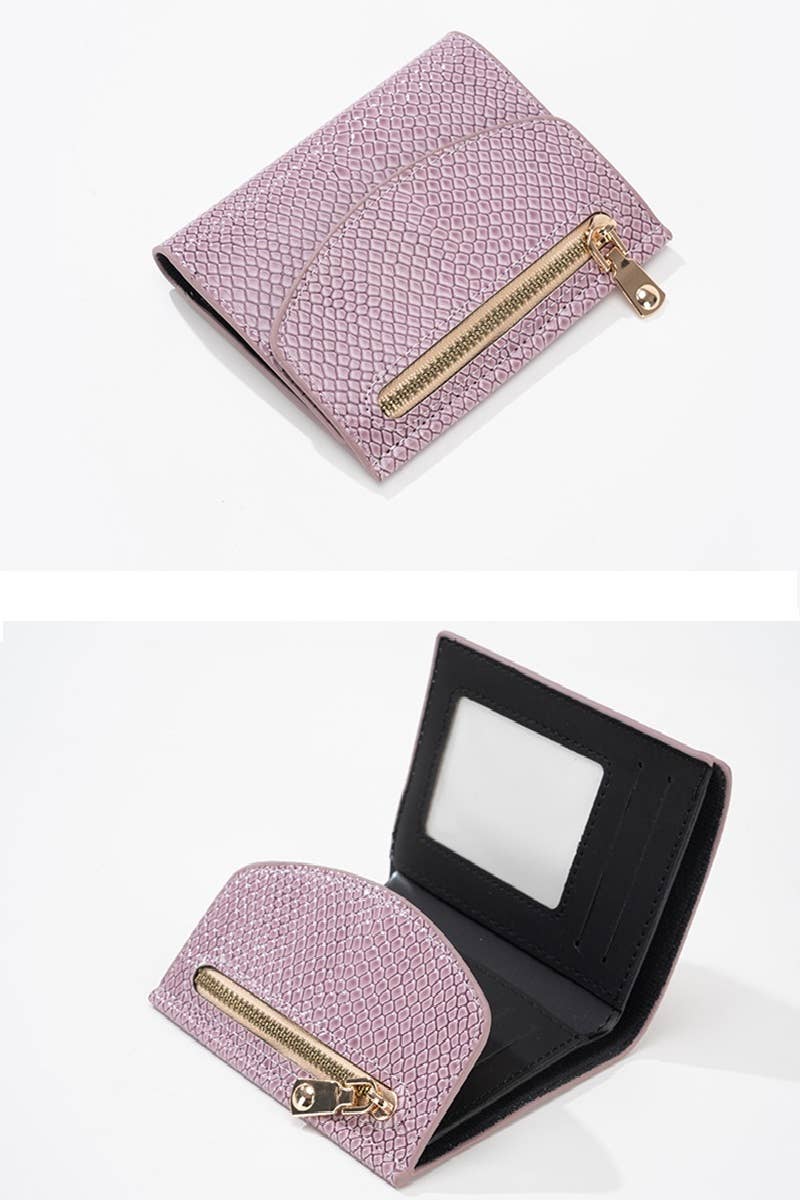 Crocodile Pattern Vegan Leather Trifold Wallet Cherry Red
