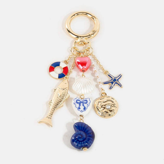 Heart And Ceramic Metallic Sea Life Bag Charm