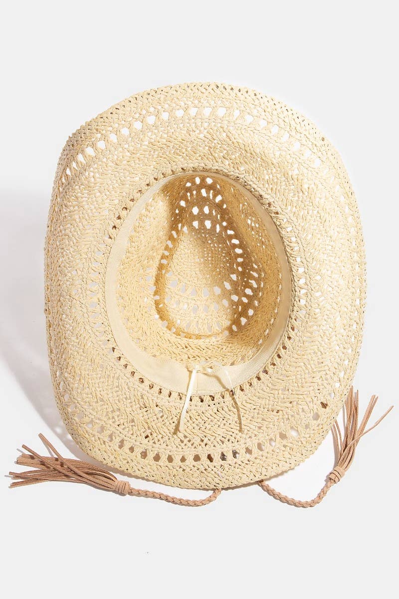 Intricate Woven Western Fedora Straw Hat