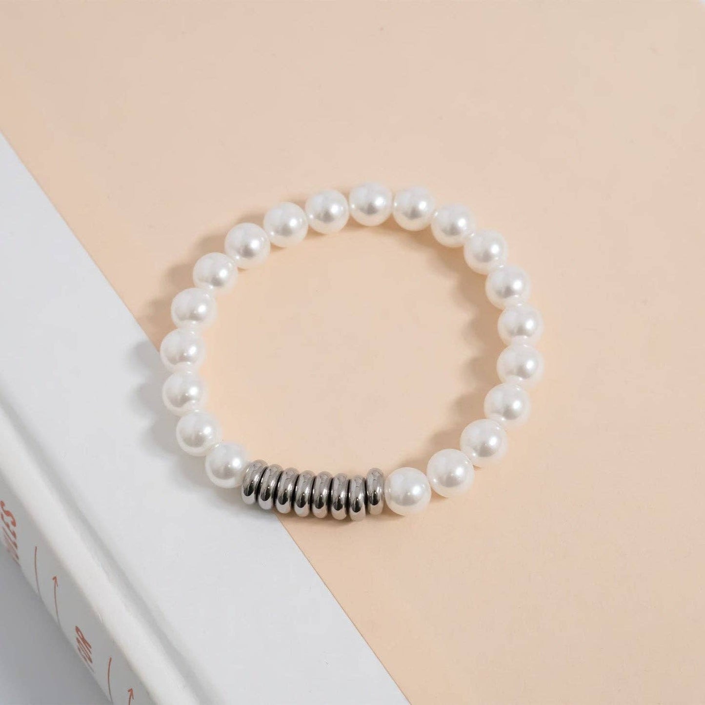 18K Gold PVD 8mm Kiska Glass Pearl Stretch Bracelet