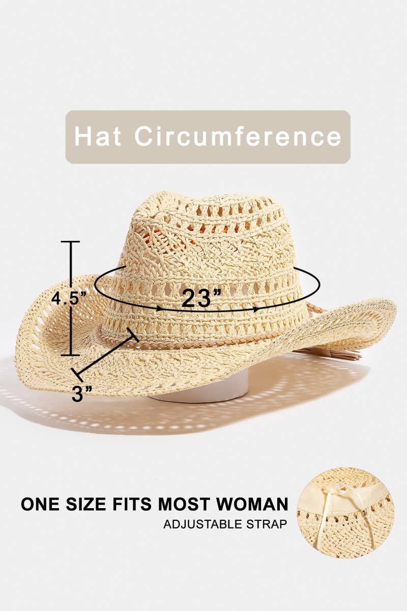 Intricate Woven Western Fedora Straw Hat