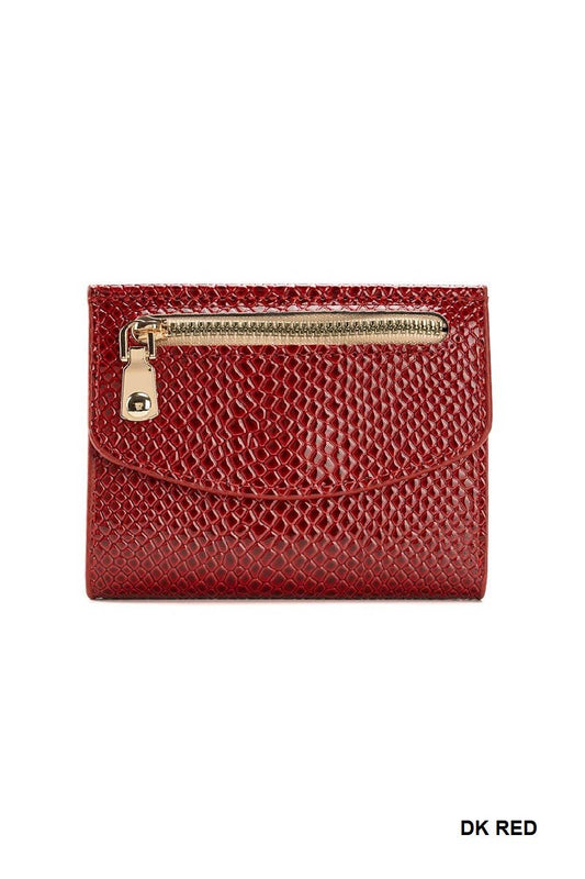 Crocodile Pattern Vegan Leather Trifold Wallet Cherry Red