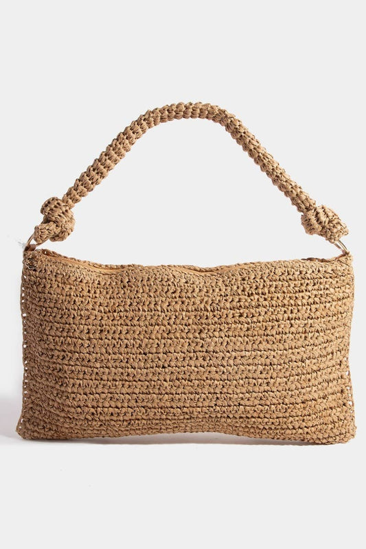 Braided Handle Rectangular Straw Hand Bag