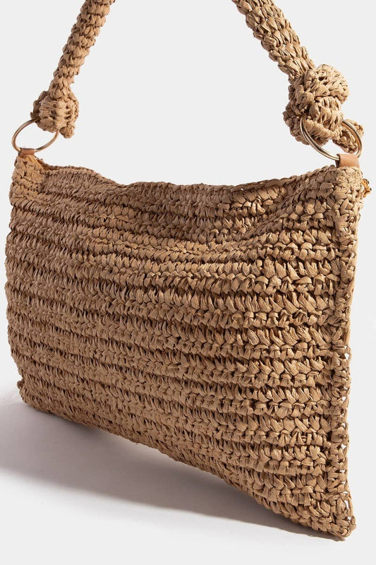 Braided Handle Rectangular Straw Hand Bag