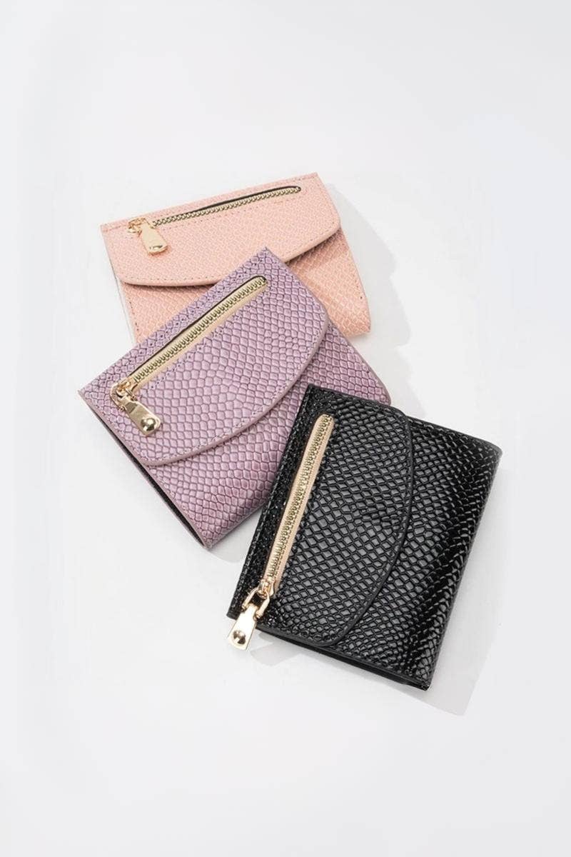 Crocodile Pattern Vegan Leather Trifold Wallet BLACK